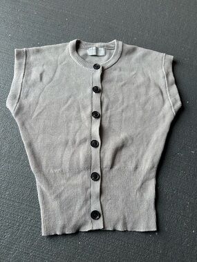 Modern Citizen Taupe Sleeveless Button-Up Knit Vest